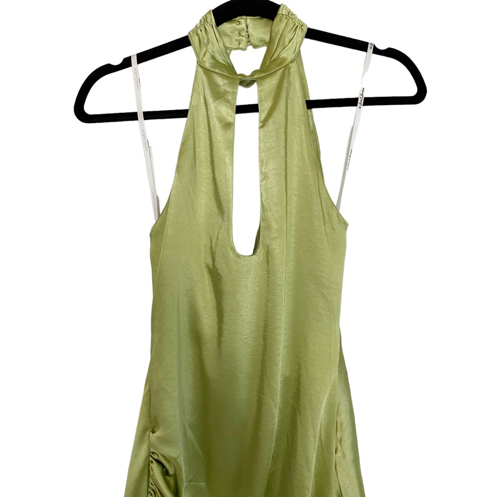 For Love And Lemons Lime Satin Halter Gown with Thigh Slit - Picture 5 of 16